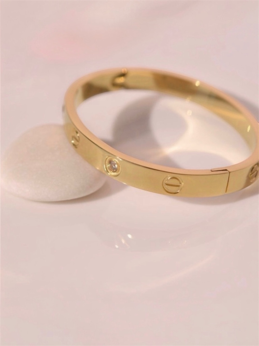 14k Gold Tone Bangle Bracelet Love Design Stainless Steel Non-Tarnish Jewelry